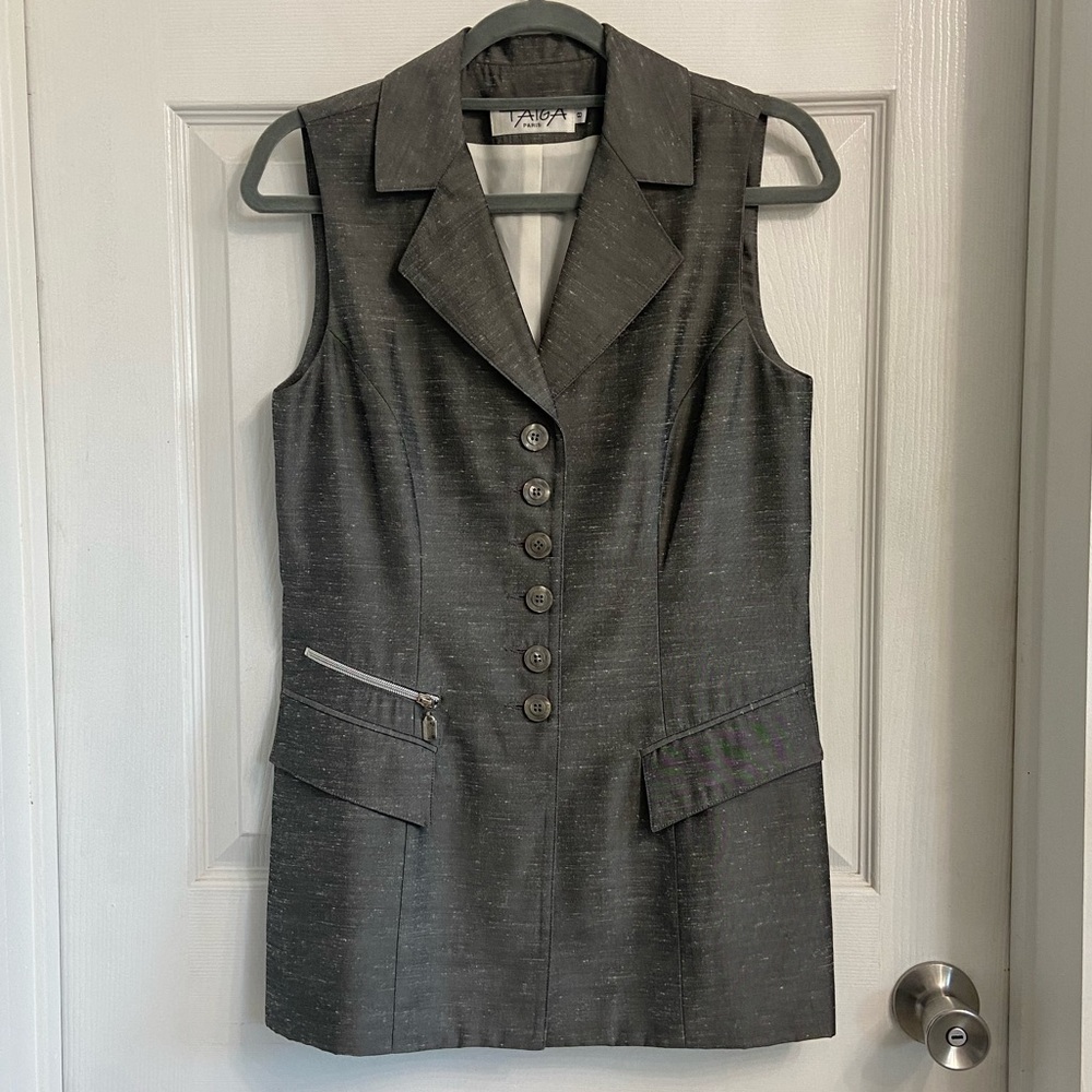 Taiga Paris Women’s Vest Sleeveless Blazer Size 8 Gray Made in U.S.A.
